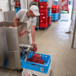 Metzgemeister Sichert bereitet das Fleisch für die Biosphären-Kabanossi vor