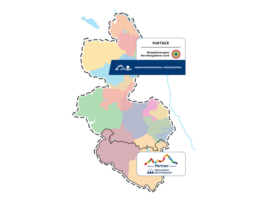 Übersichtskarte – Netzwerk „Verantwortungsvoll Wirtschaften“, „Partner der Biosphärenregion BGL“ und „Partner des Nationalparks Berchtesgaden“