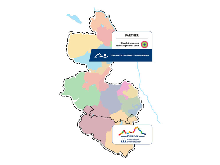 Übersichtskarte – Netzwerk „Verantwortungsvoll Wirtschaften“, „Partner der Biosphärenregion BGL“ und „Partner des Nationalparks Berchtesgaden“