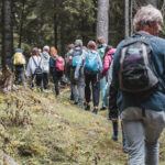 Schülklasse unterwegs im Wald